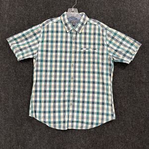Eddie Bauer Shirt Mens Medium Blue Green Plaid Short Sleeve Classic Fit Cotton